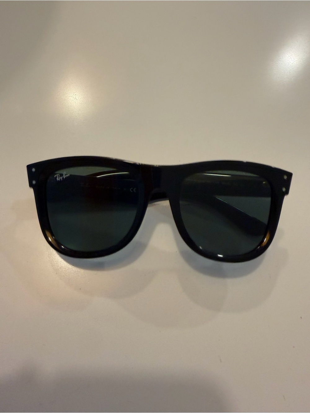 Ray-Ban Black Frame Sunglasses with Dark Green Lenses